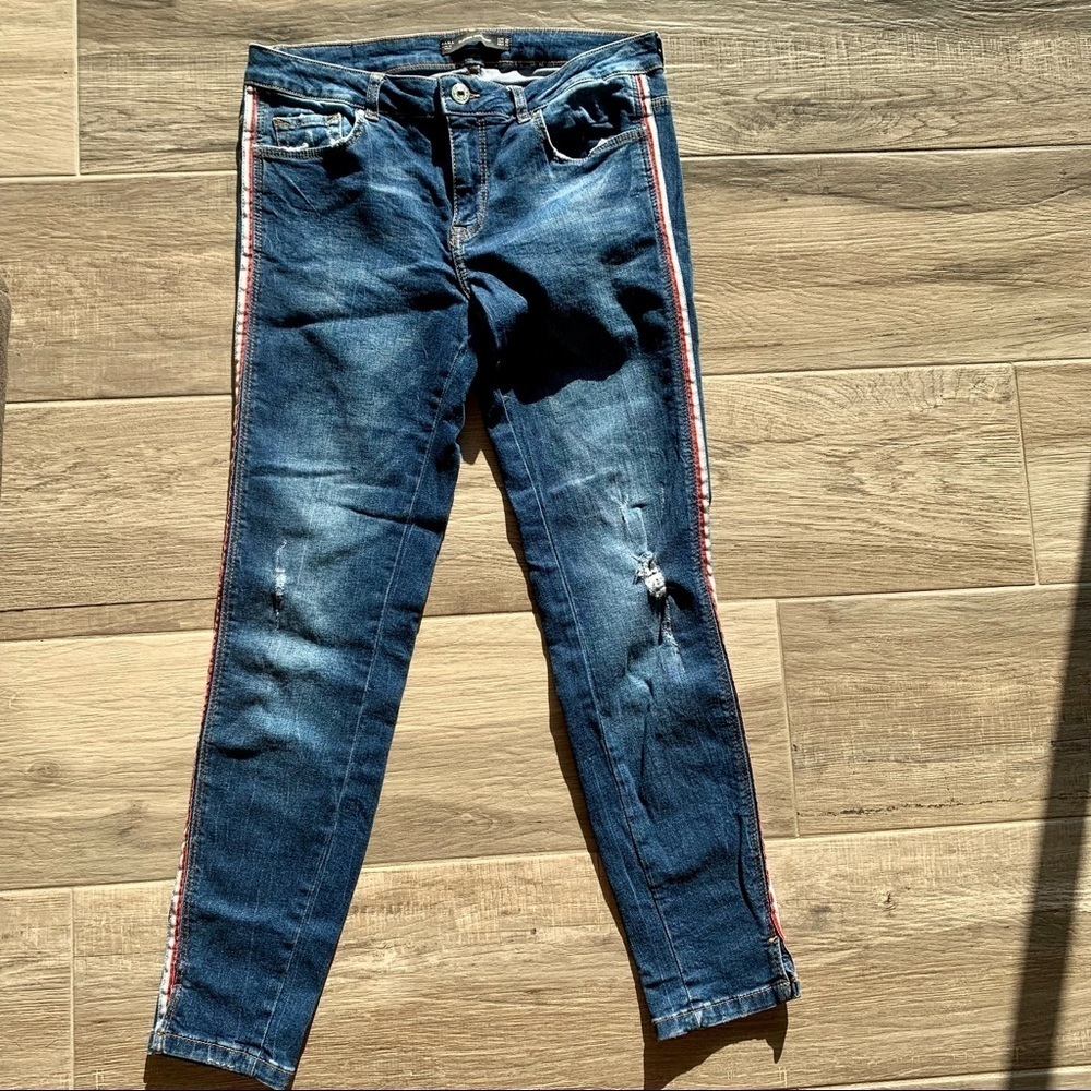 Zara women’s skinny jeans ribbon stripe size 6